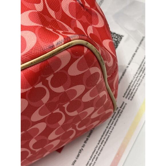 Coach 25673 Authenticated Peyton Park Split Dream Coated Canvas Red Pink Tote - Picture 11 of 13